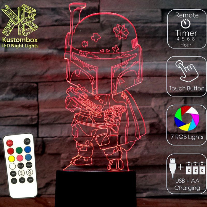 Boba Fett Star Wars - LED Night Light 7 Colours + Remote Control - Kustombox