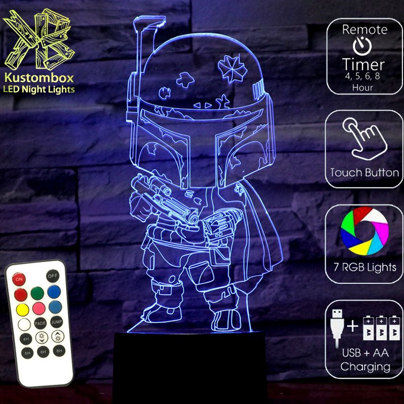 Boba Fett Star Wars - LED Night Light 7 Colours + Remote Control - Kustombox