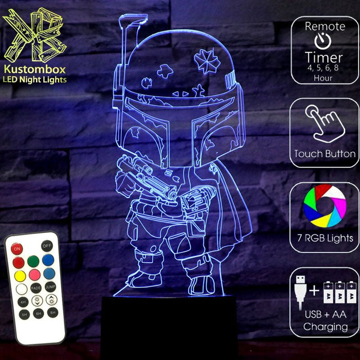 Boba Fett Star Wars - LED Night Light 7 Colours + Remote Control - Kustombox