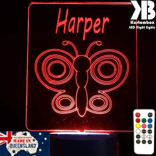 Butterfly Personalised Name Light - LED Night Light 7 Colours + Remote Control - Kustombox