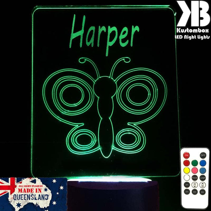 Butterfly Personalised Name Light - LED Night Light 7 Colours + Remote Control - Kustombox