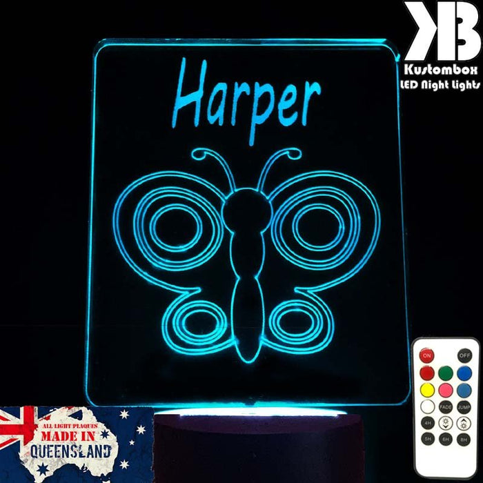 Butterfly Personalised Name Light - LED Night Light 7 Colours + Remote Control - Kustombox
