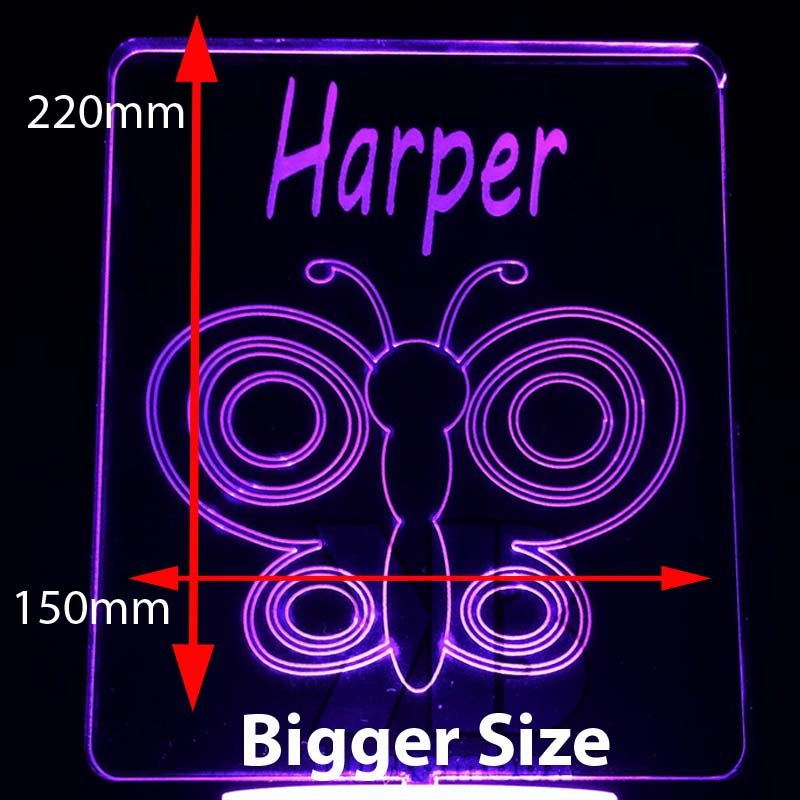 Butterfly Personalised Name Light - LED Night Light 7 Colours + Remote Control - Kustombox