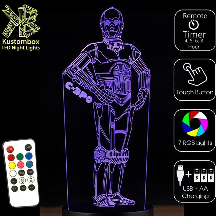 C3PO Star Wars- LED Night Light 7 Colours + Remote Control - KustomboxNight Lights & Ambient LightingKustomboxStandard Size