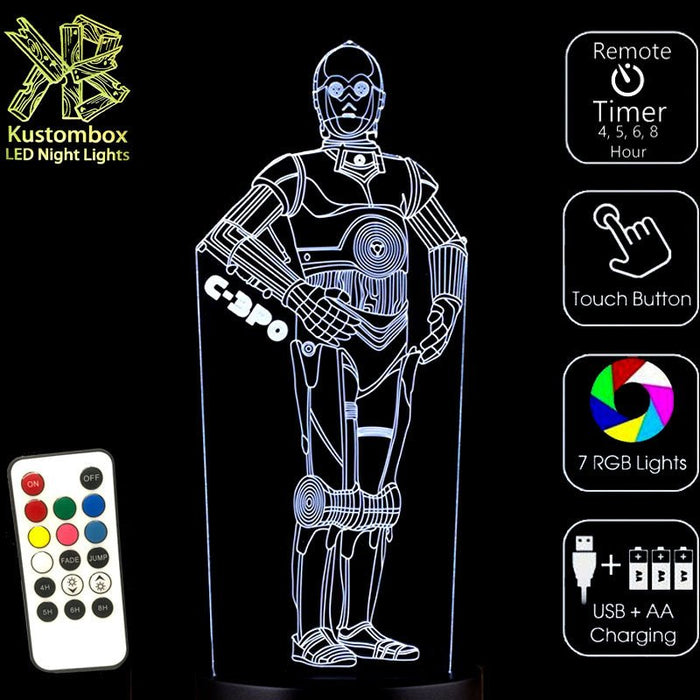 C3PO Star Wars- LED Night Light 7 Colours + Remote Control - KustomboxNight Lights & Ambient LightingKustomboxStandard Size