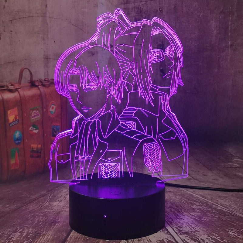 Captain Levi Ackerma & Hange Zoë Attack of Titans - 3D LED Night Light 7 Colours + Remote Control - Kustombox Attack on titan