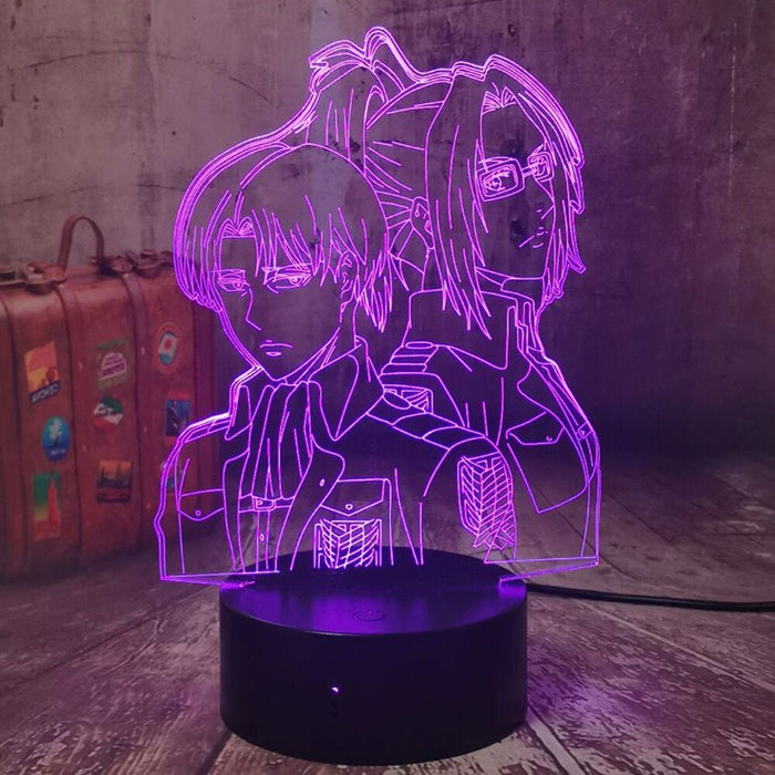 Captain Levi Ackerma & Hange Zoë Attack of Titans - 3D LED Night Light 7 Colours + Remote Control - Kustombox Attack on titan
