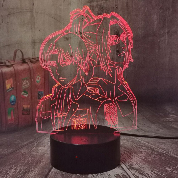 Captain Levi Ackerma & Hange Zoë Attack of Titans - 3D LED Night Light 7 Colours + Remote Control - Kustombox Attack on titan