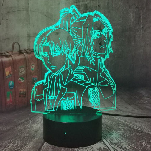 Captain Levi Ackerma & Hange Zoë Attack of Titans - 3D LED Night Light 7 Colours + Remote Control - Kustombox Attack on titan