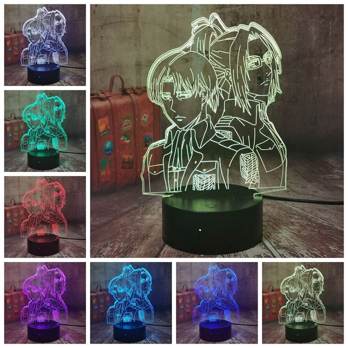 Captain Levi Ackerma & Hange Zoë Attack of Titans - 3D LED Night Light 7 Colours + Remote Control - Kustombox Attack on titan