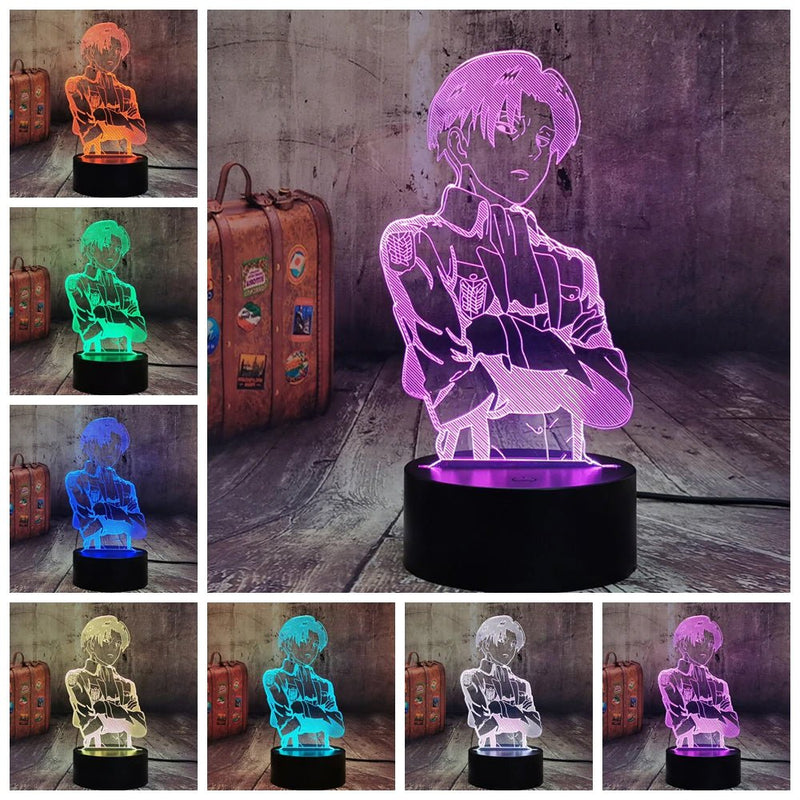 Captian Levi Ackerman Attack on Titan - 3D LED Night Light 7 Colours + Remote Control - Kustombox