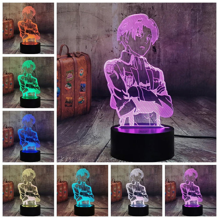 Captian Levi Ackerman Attack on Titan - 3D LED Night Light 7 Colours + Remote Control - Kustombox