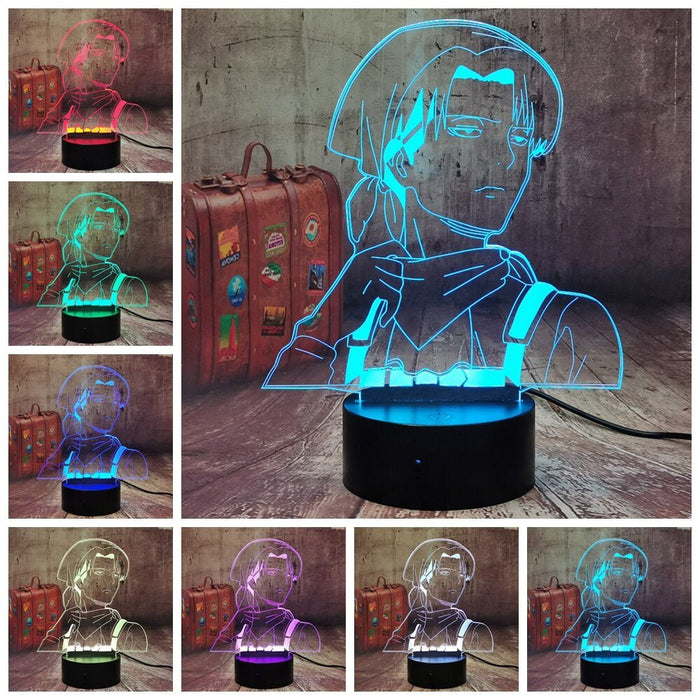 Captian Levi Attack on Titan - 3D LED Night Light 7 Colours + Remote Control - Kustombox Attack on titan