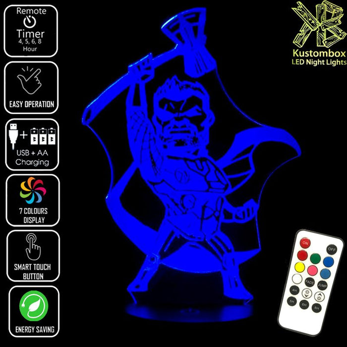 Cartoon Thor Statue Hammer Ragnarok 3D LED Night Light 7 Colour Remote Control - KustomboxNight Lights & Ambient LightingKustomboxStandard Size