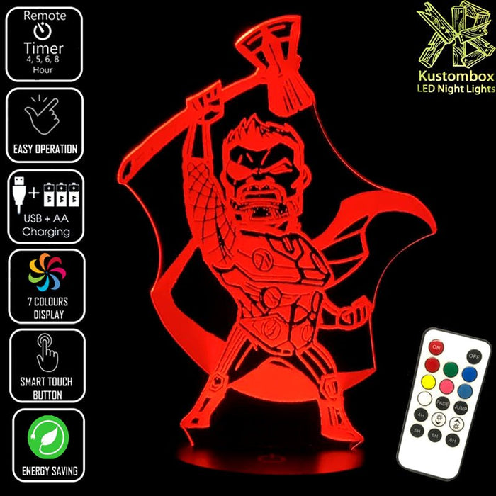 Cartoon Thor Statue Hammer Ragnarok 3D LED Night Light 7 Colour Remote Control - KustomboxNight Lights & Ambient LightingKustomboxStandard Size