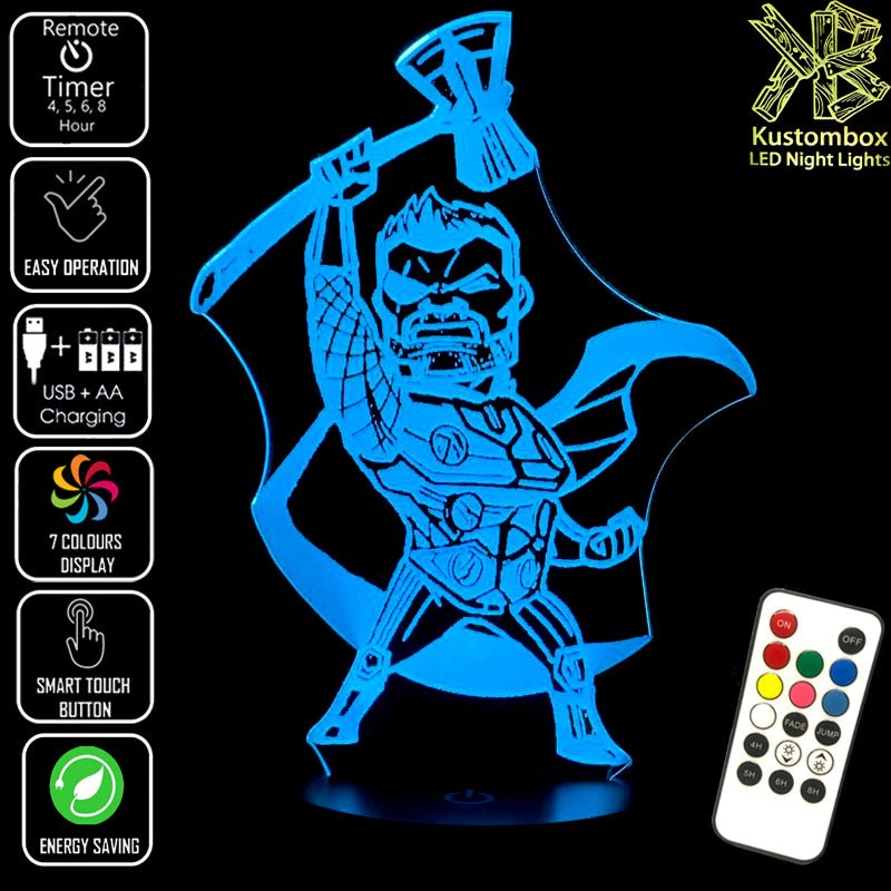 Cartoon Thor Statue Hammer Ragnarok 3D LED Night Light 7 Colour Remote Control - KustomboxNight Lights & Ambient LightingKustomboxStandard Size