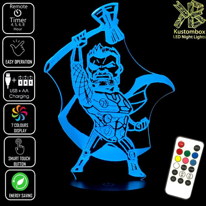 Cartoon Thor Statue Hammer Ragnarok 3D LED Night Light 7 Colour Remote Control - KustomboxNight Lights & Ambient LightingKustomboxStandard Size