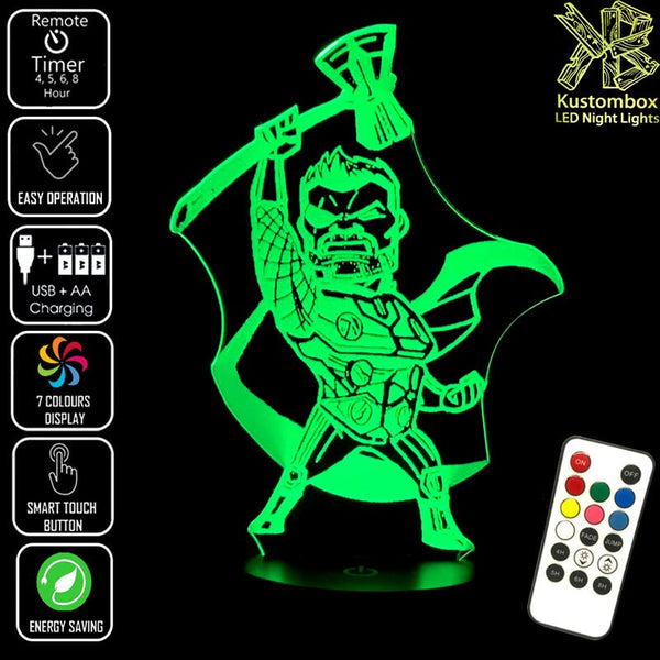 Cartoon Thor Statue Hammer Ragnarok 3D LED Night Light 7 Colour Remote Control - KustomboxNight Lights & Ambient LightingKustomboxStandard Size
