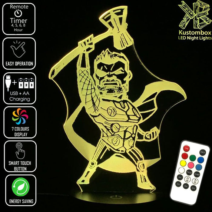 Cartoon Thor Statue Hammer Ragnarok 3D LED Night Light 7 Colour Remote Control - KustomboxNight Lights & Ambient LightingKustomboxStandard Size