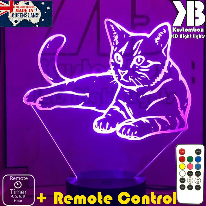 Cat Kitten laying 3D - LED Night Light 7 Colours + Remote Control - Kustombox