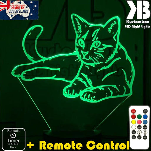 Cat Kitten laying 3D - LED Night Light 7 Colours + Remote Control - Kustombox