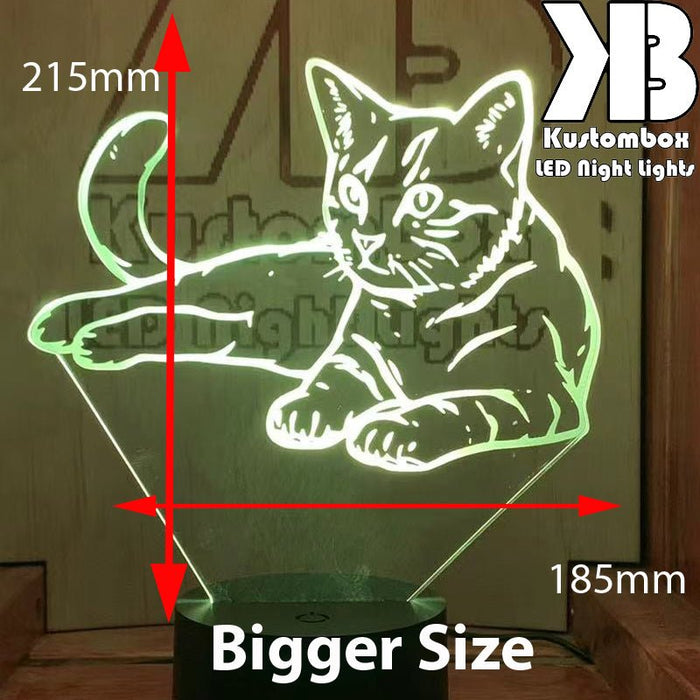 Cat Kitten laying 3D - LED Night Light 7 Colours + Remote Control - Kustombox