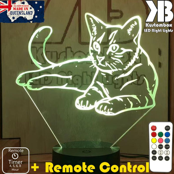 Cat Kitten laying 3D - LED Night Light 7 Colours + Remote Control - Kustombox