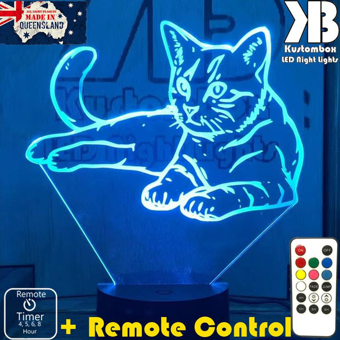 Cat Kitten laying 3D - LED Night Light 7 Colours + Remote Control - Kustombox