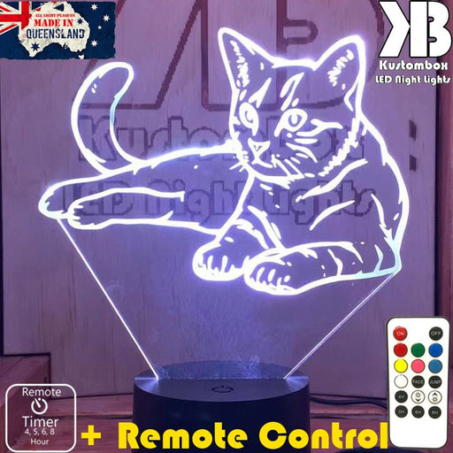 Cat Kitten laying 3D - LED Night Light 7 Colours + Remote Control - Kustombox