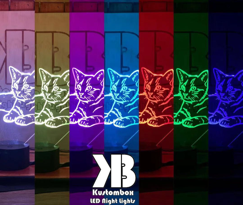 Cat Kitten laying 3D - LED Night Light 7 Colours + Remote Control - Kustombox