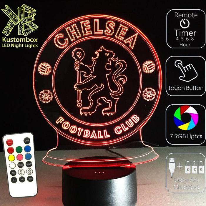 CHELSEA Football Club LED Night Light 7 Colours + Remote Control - Kustombox EFC