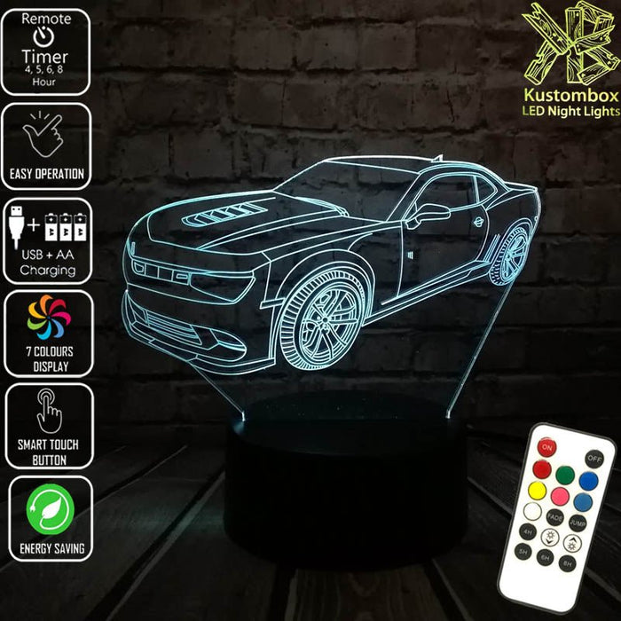 Chevrolet Camaro bumble bee Car- LED Night Light 7 Colours + Remote Control - Kustombox