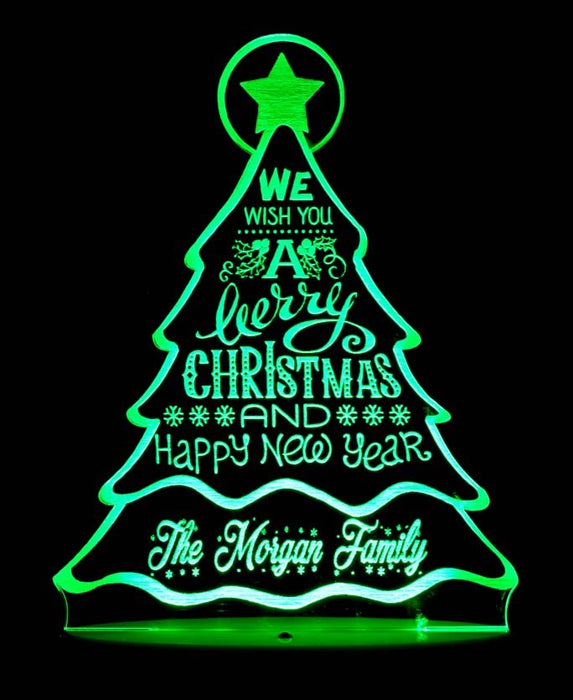 Christmas Tree Personalised Name Light 3D LED Night Light 7 Colours + Remote Control - Kustombox xmas