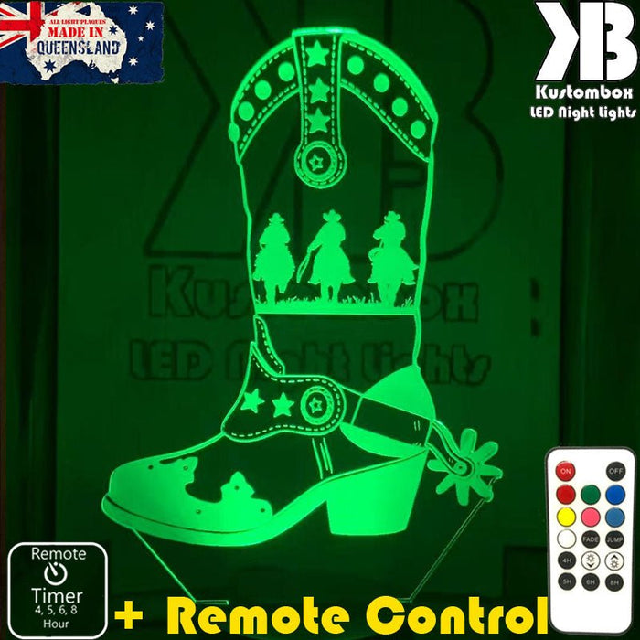 Cowboy Boot Western - 3D LED Night Light 7 Colours + Remote Control - Kustombox