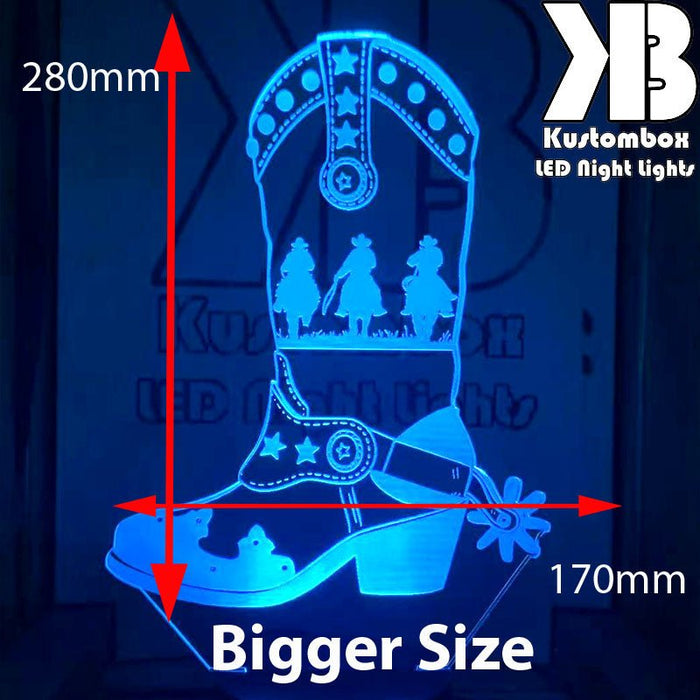 Cowboy Boot Western - 3D LED Night Light 7 Colours + Remote Control - Kustombox