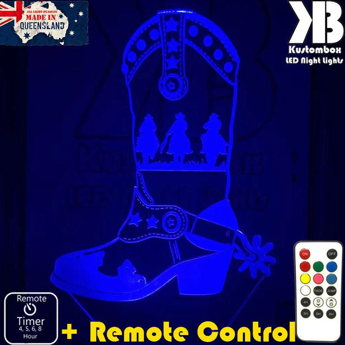 Cowboy Boot Western - 3D LED Night Light 7 Colours + Remote Control - Kustombox