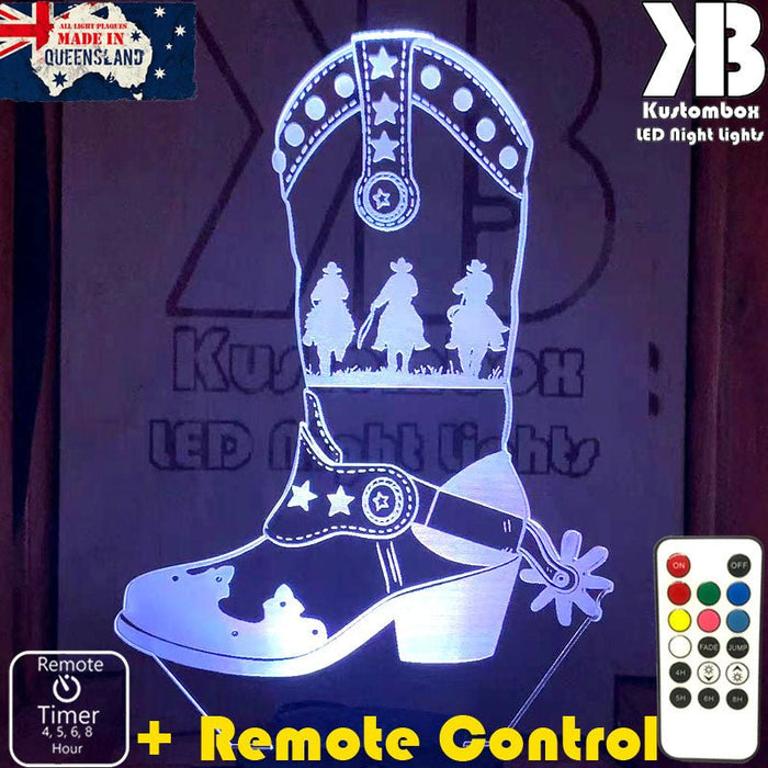 Cowboy Boot Western - 3D LED Night Light 7 Colours + Remote Control - Kustombox