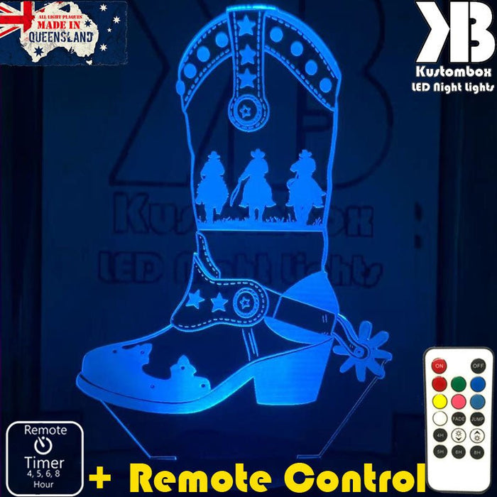 Cowboy Boot Western - 3D LED Night Light 7 Colours + Remote Control - Kustombox