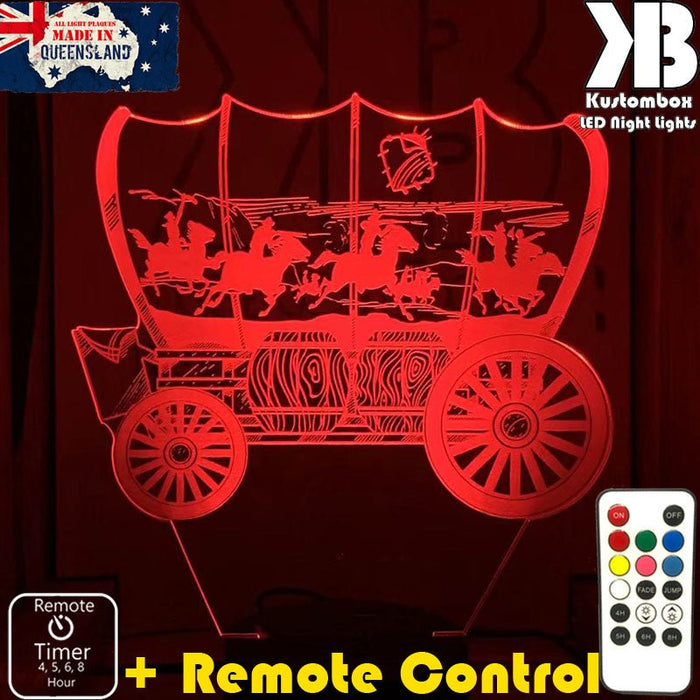 Cowboy Horse Wagon Western- 3D LED Night Light 7 Colours + Remote Control - Kustombox