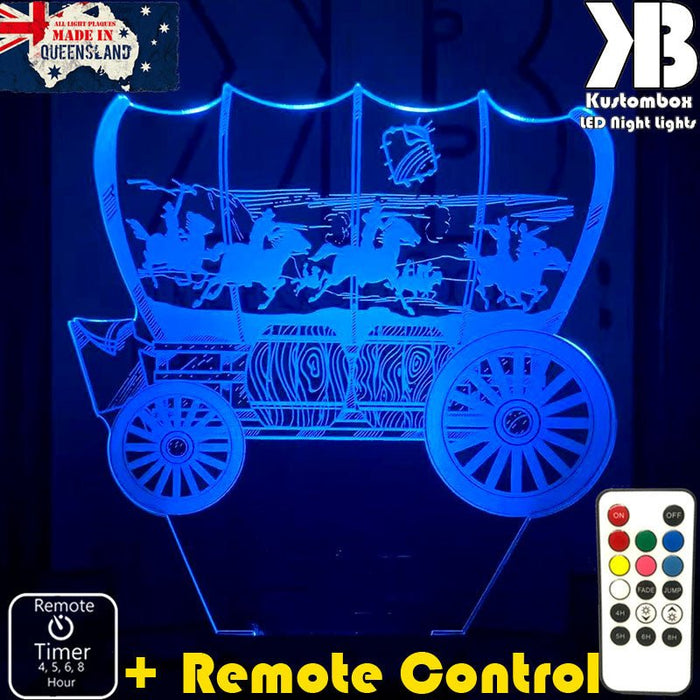 Cowboy Horse Wagon Western- 3D LED Night Light 7 Colours + Remote Control - Kustombox