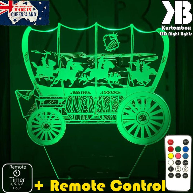 Cowboy Horse Wagon Western- 3D LED Night Light 7 Colours + Remote Control - Kustombox