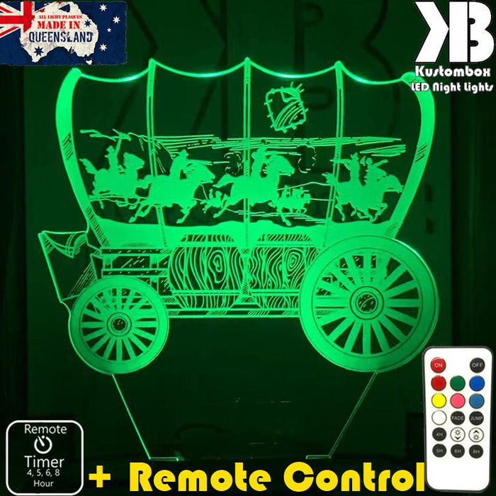Cowboy Horse Wagon Western- 3D LED Night Light 7 Colours + Remote Control - Kustombox