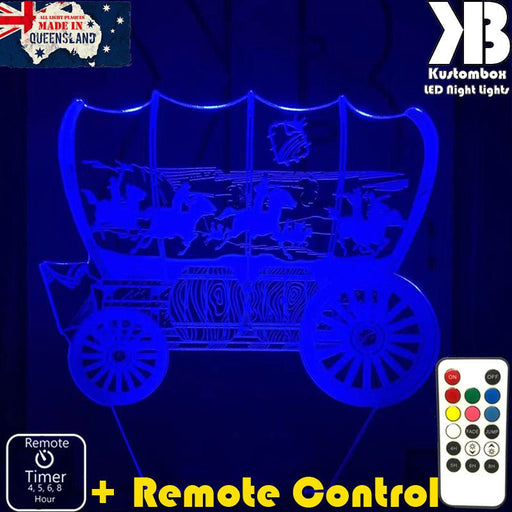 Cowboy Horse Wagon Western- 3D LED Night Light 7 Colours + Remote Control - Kustombox