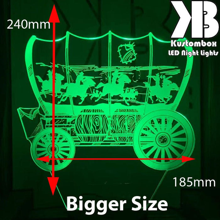 Cowboy Horse Wagon Western- 3D LED Night Light 7 Colours + Remote Control - Kustombox