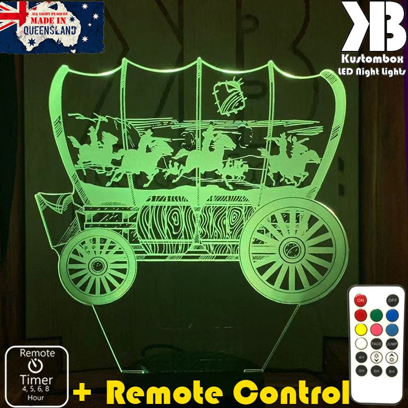 Cowboy Horse Wagon Western- 3D LED Night Light 7 Colours + Remote Control - Kustombox