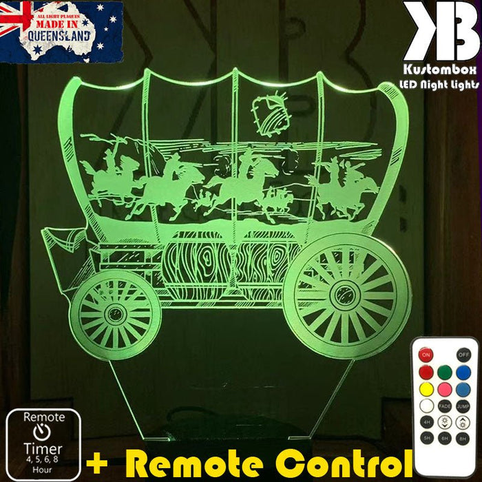 Cowboy Horse Wagon Western- 3D LED Night Light 7 Colours + Remote Control - Kustombox