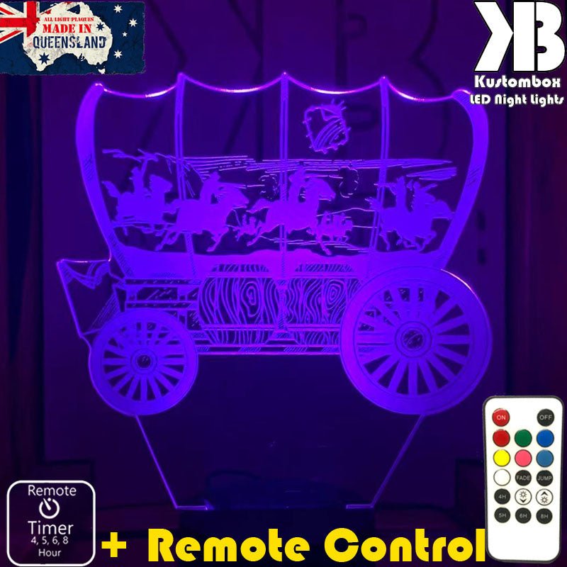Cowboy Horse Wagon Western- 3D LED Night Light 7 Colours + Remote Control - Kustombox