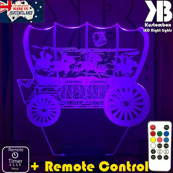 Cowboy Horse Wagon Western- 3D LED Night Light 7 Colours + Remote Control - Kustombox