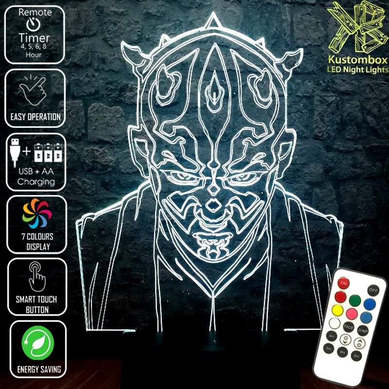 Darth Maul Sith Lord Star Wars - LED Night Light 7 Colours + Remote Control - Kustombox star wars