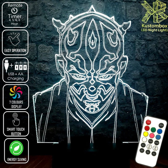 Darth Maul Sith Lord Star Wars - LED Night Light 7 Colours + Remote Control - Kustombox star wars
